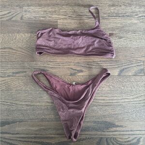 Asymmetrical One Shoulder Sparkly Plum Purple Bikini Set